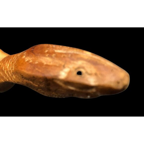 Hand-Carved Wooden Snake Sculpture On Seed Pod Root Base 15" Length - Picture 5 of 16